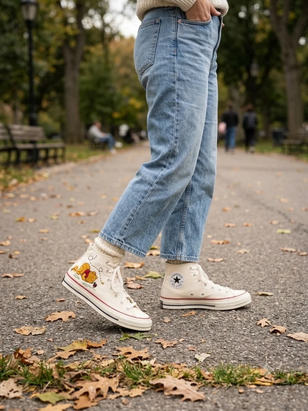 Converse Chuck 70 High Top Off-White Custom Winnie the Pooh Embroidery Women 7.5